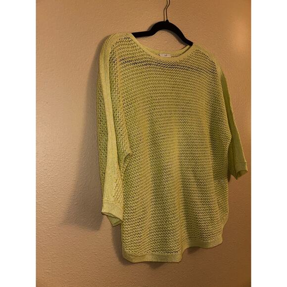 J jill Crochet Mesh Beachy CoastalCore Summer Yellow Greenish Ribbed 3/4 Sleeve - Picture 6 of 10